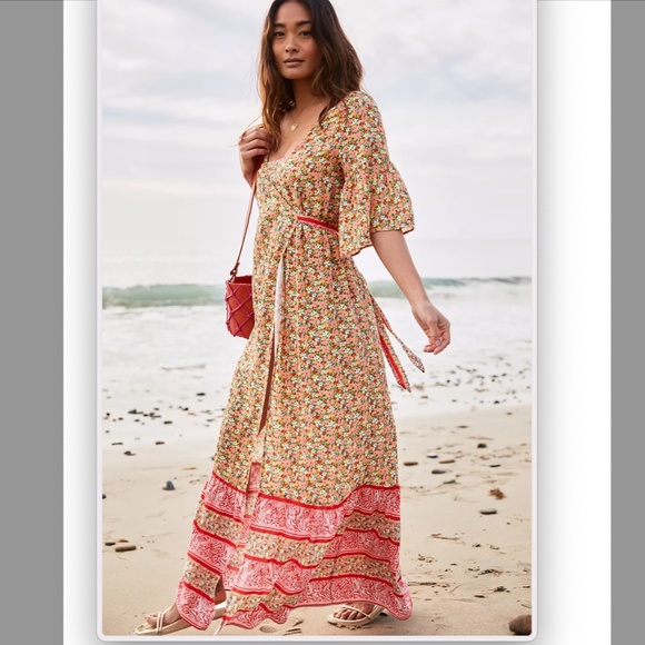 Maaji Josephine Cover Up Boho Beach Peasant Farmhouse Wrap Hipster Maxi Dress - Picture 4 of 4